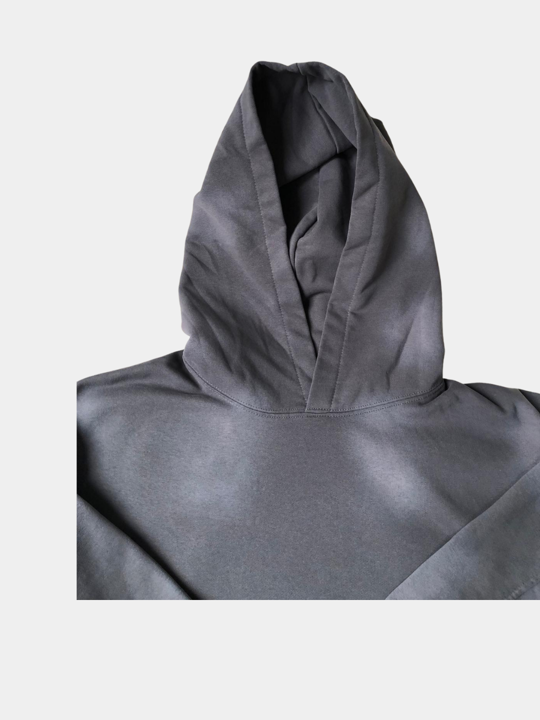 Szara bluza z cieniowanymi przetarciami i dużym kapturem Y2K