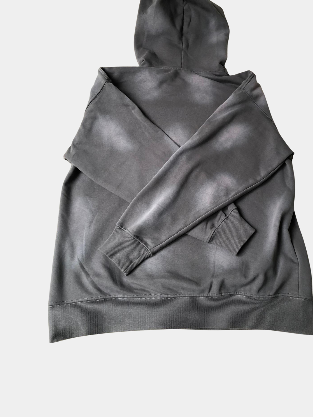 Szara bluza z cieniowanymi przetarciami i dużym kapturem Y2K