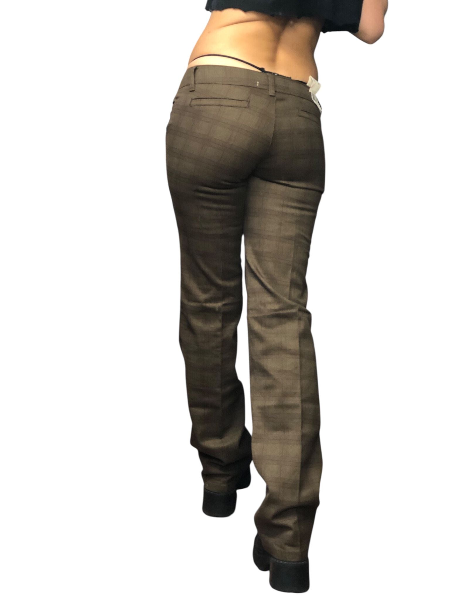 Brązowe bawełniane elegancko sportowe spodnie na kant z niskim stanem Y2K.