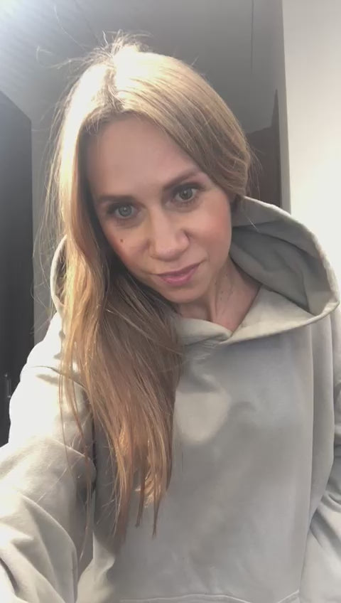 Beżowa bluza z cieniowanymi przetarciami i kapturem Y2K vintage